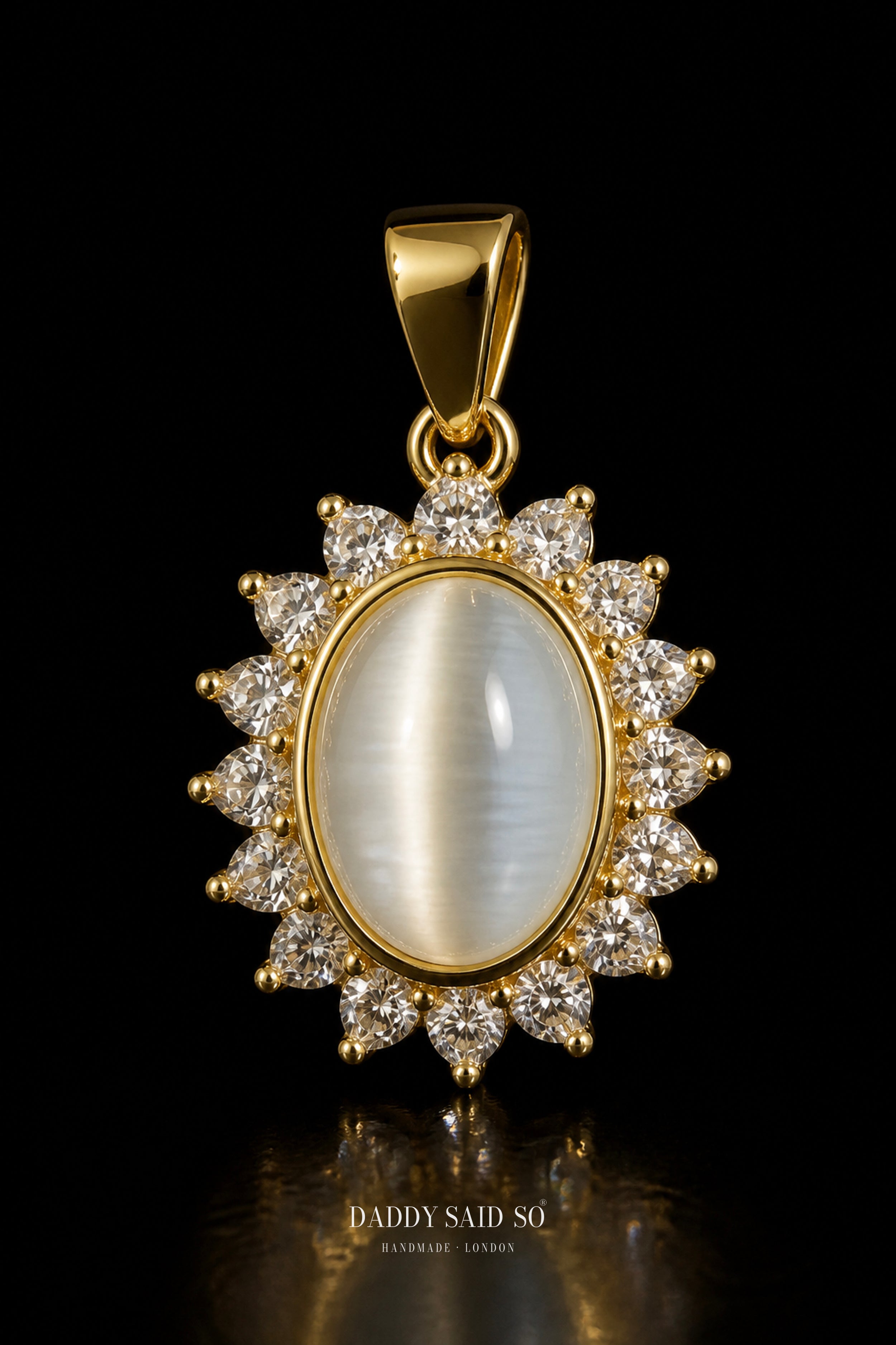 Gold Lariat Chain with White Halo Pendant
