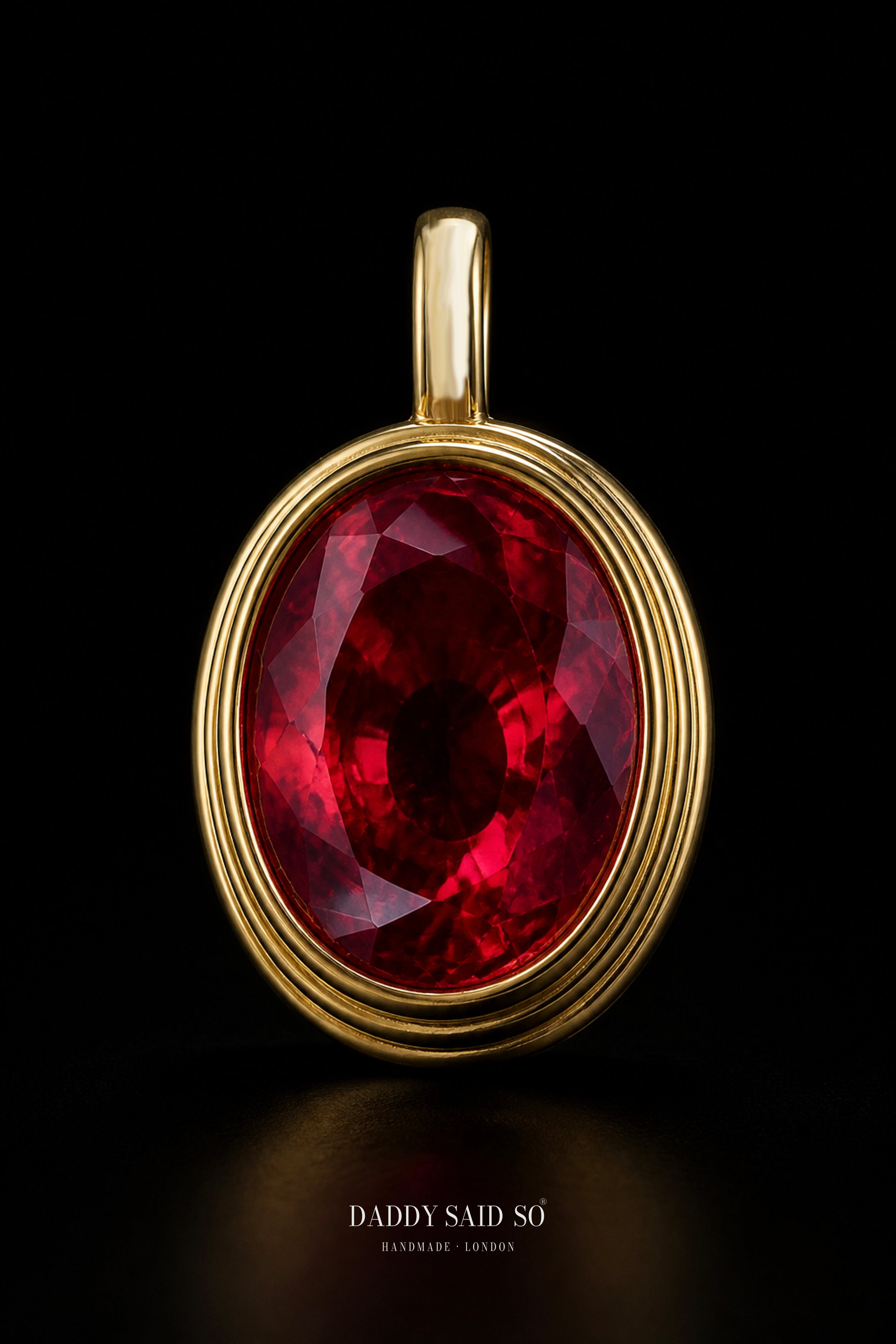 Gold Curb Chain Necklace with Red Oval Pendant