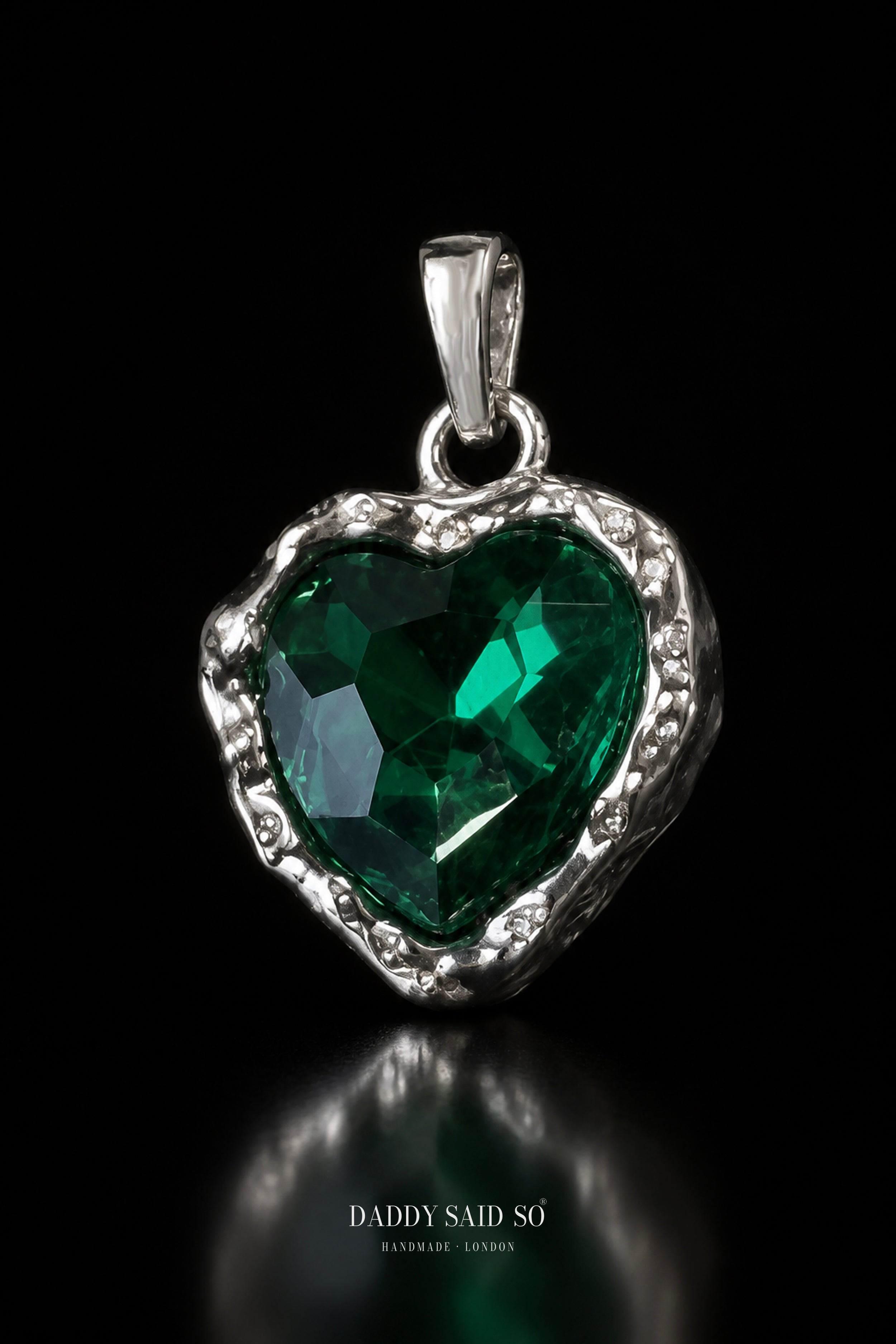 Silver Curb Chain Necklace with Green Heart Pendant
