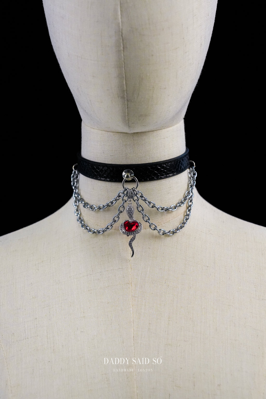 Snake skin Black Choker with Leash