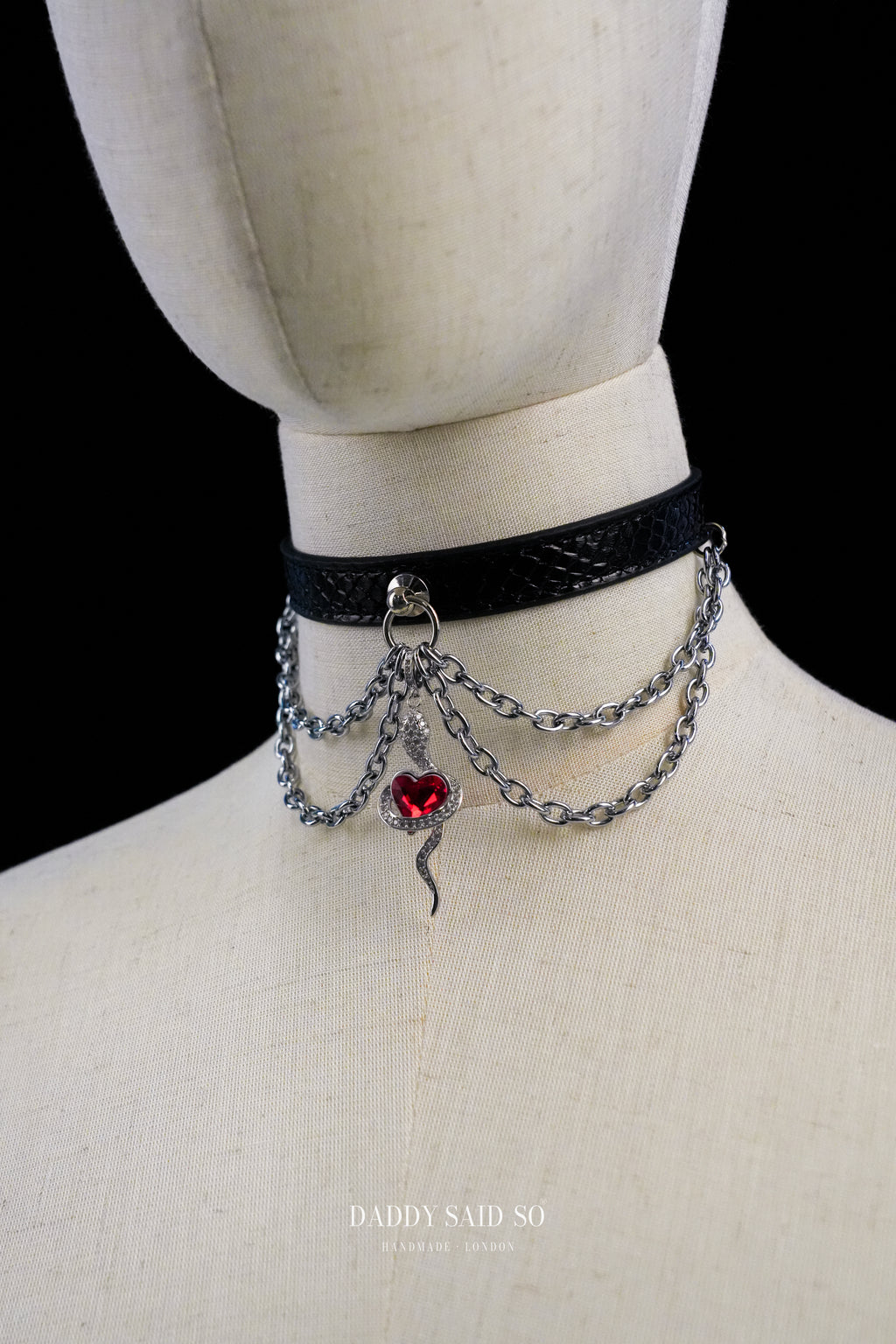 Snake skin Black Choker with Leash