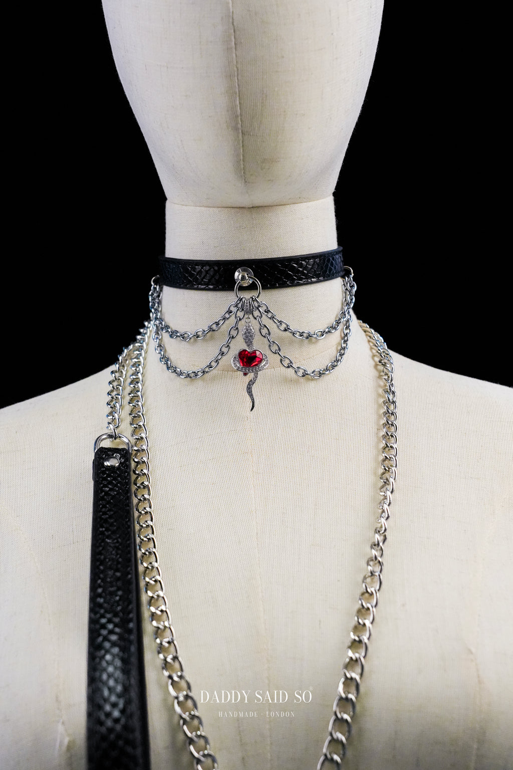 Snake skin Black Choker with Leash