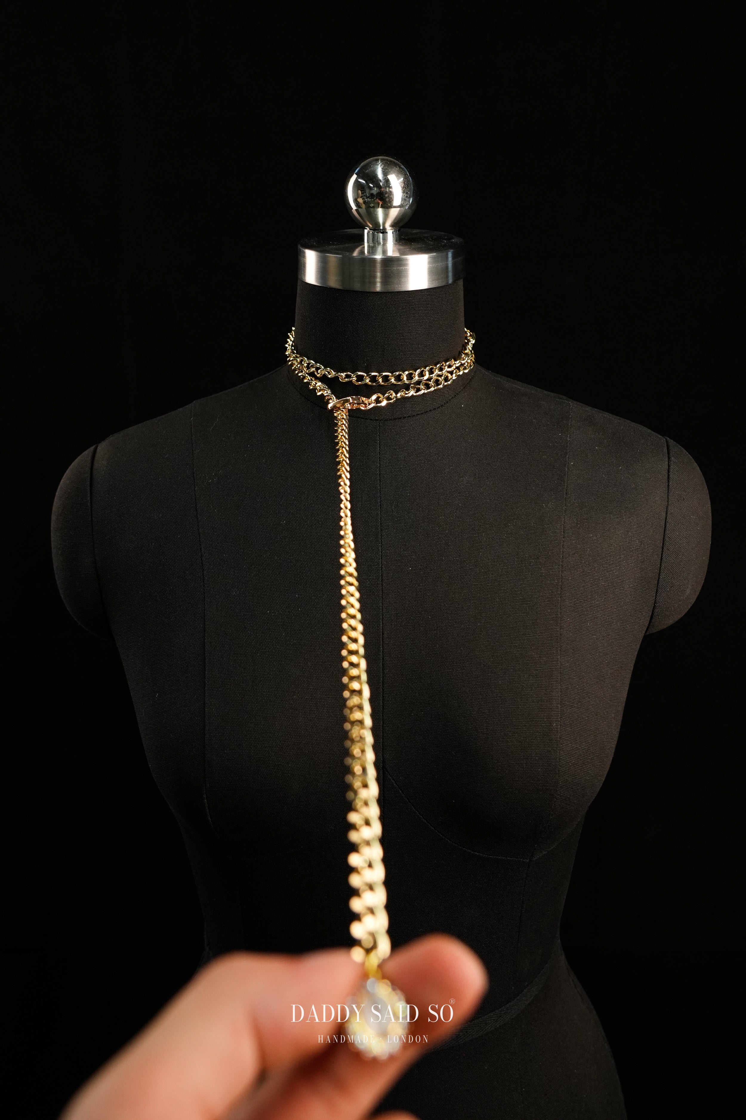 Gold Lariat Chain with White Halo Pendant