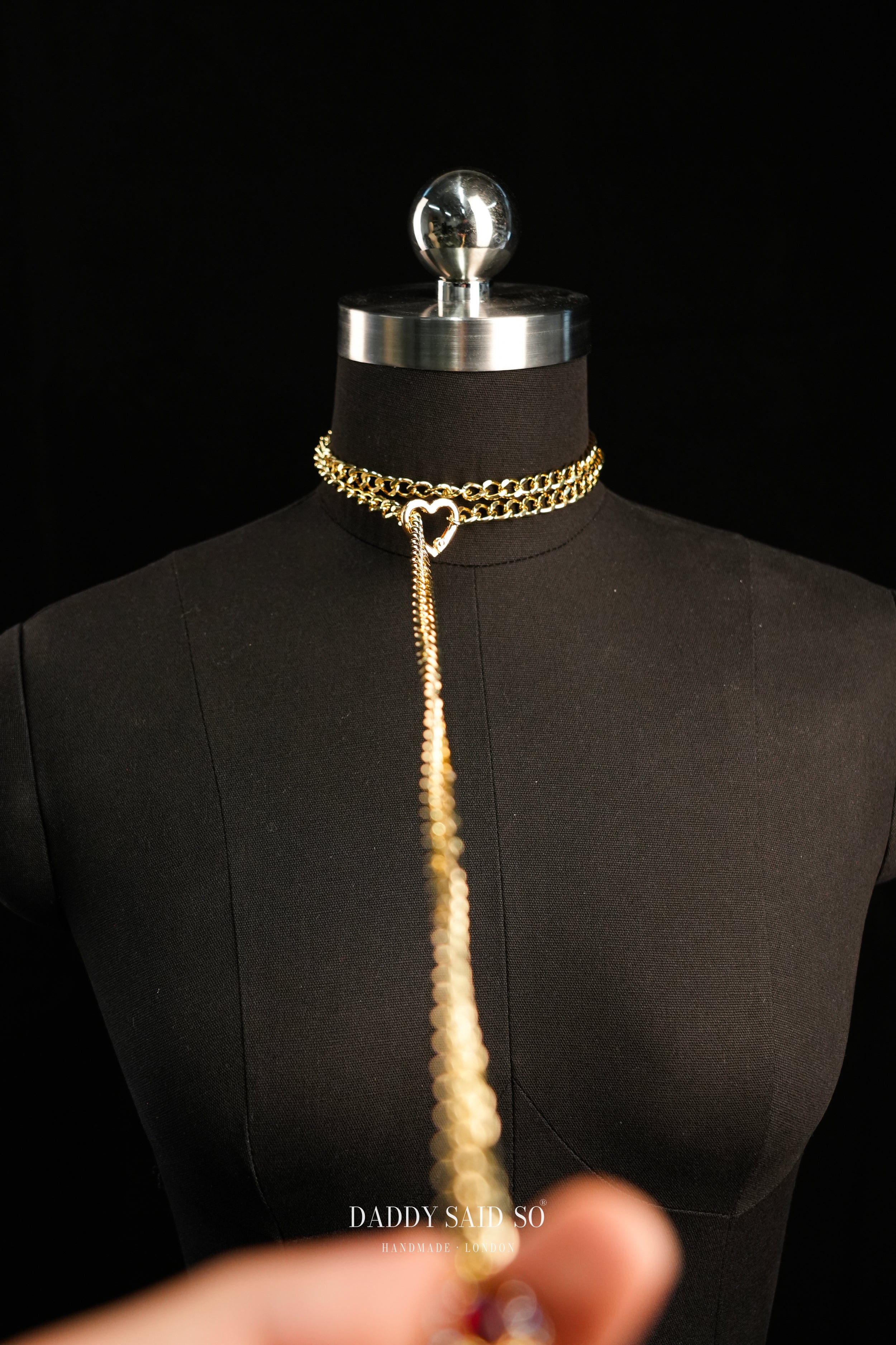 Gold Lariat Chain with Deep Red Halo Pendant