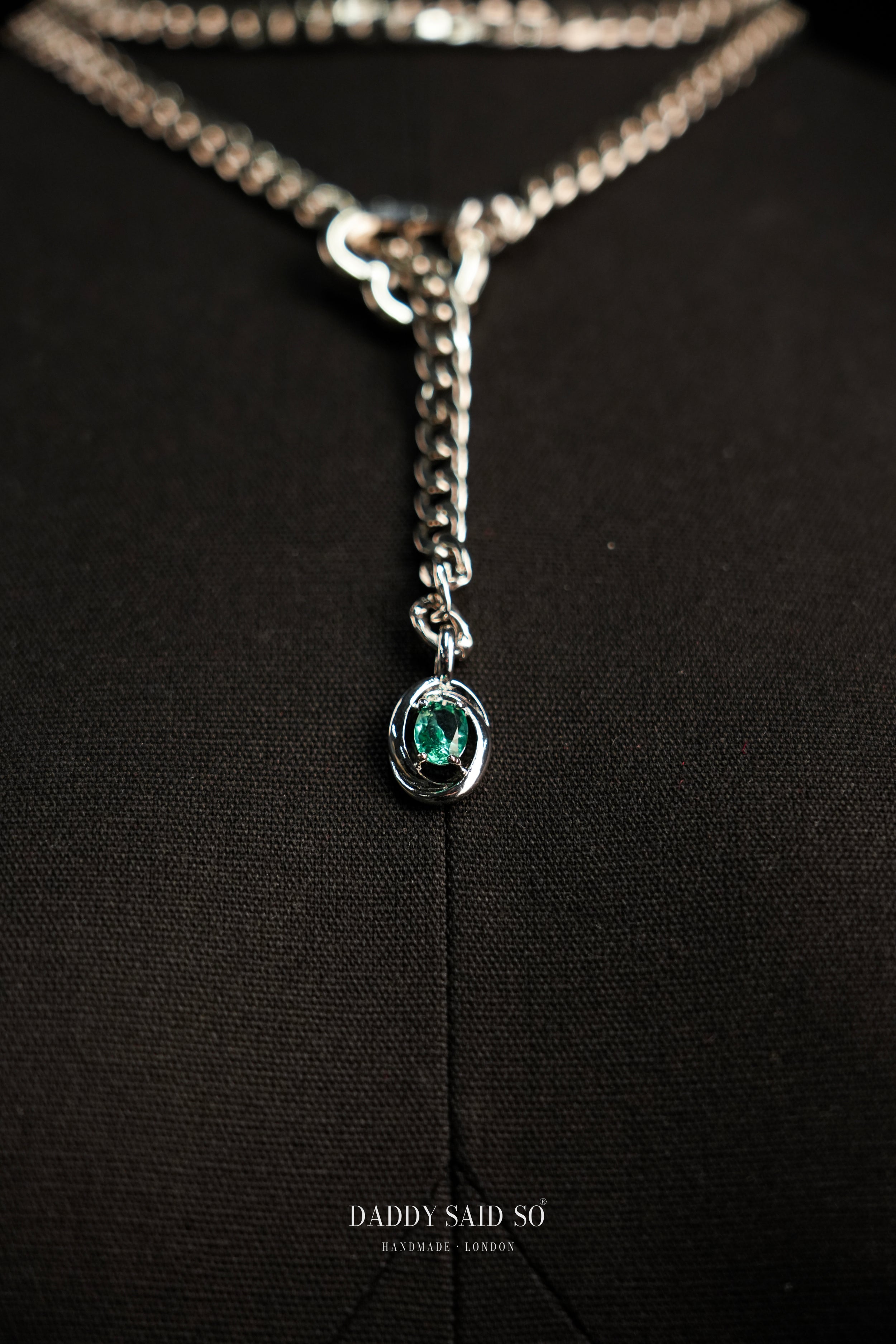 Silver Lariat Chain with Teal Pendant